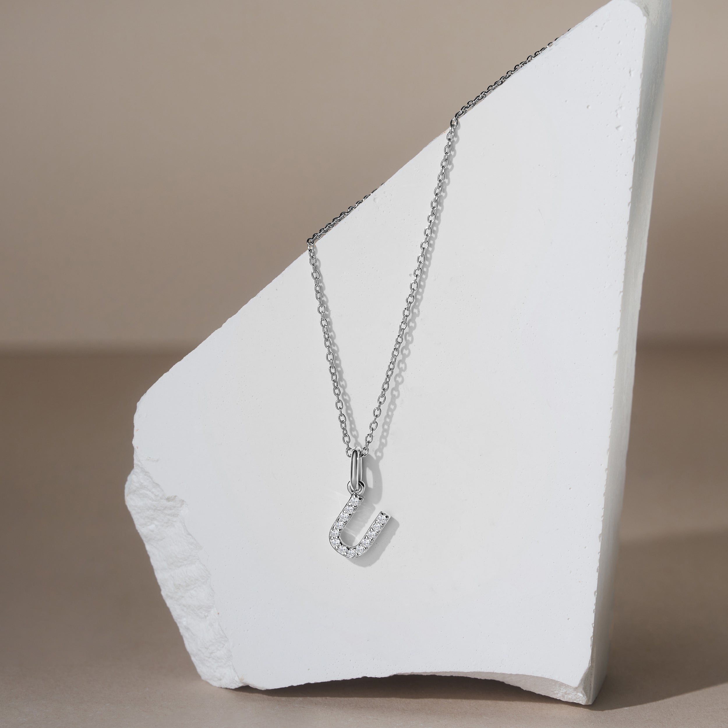 Love Letter Initial U Lab Diamond Necklace set in 925 Sterling Silver
